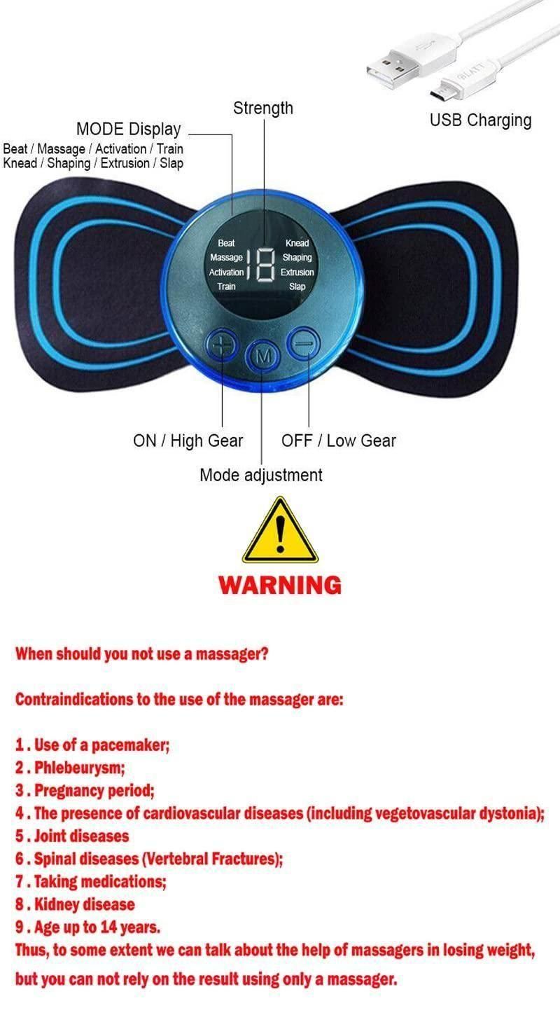 Mini Electric Massager with 8 Modes & 19 Intensity Levels | Rechargeable Pain Relief Pad for Back, Legs, Arms & Shoulders