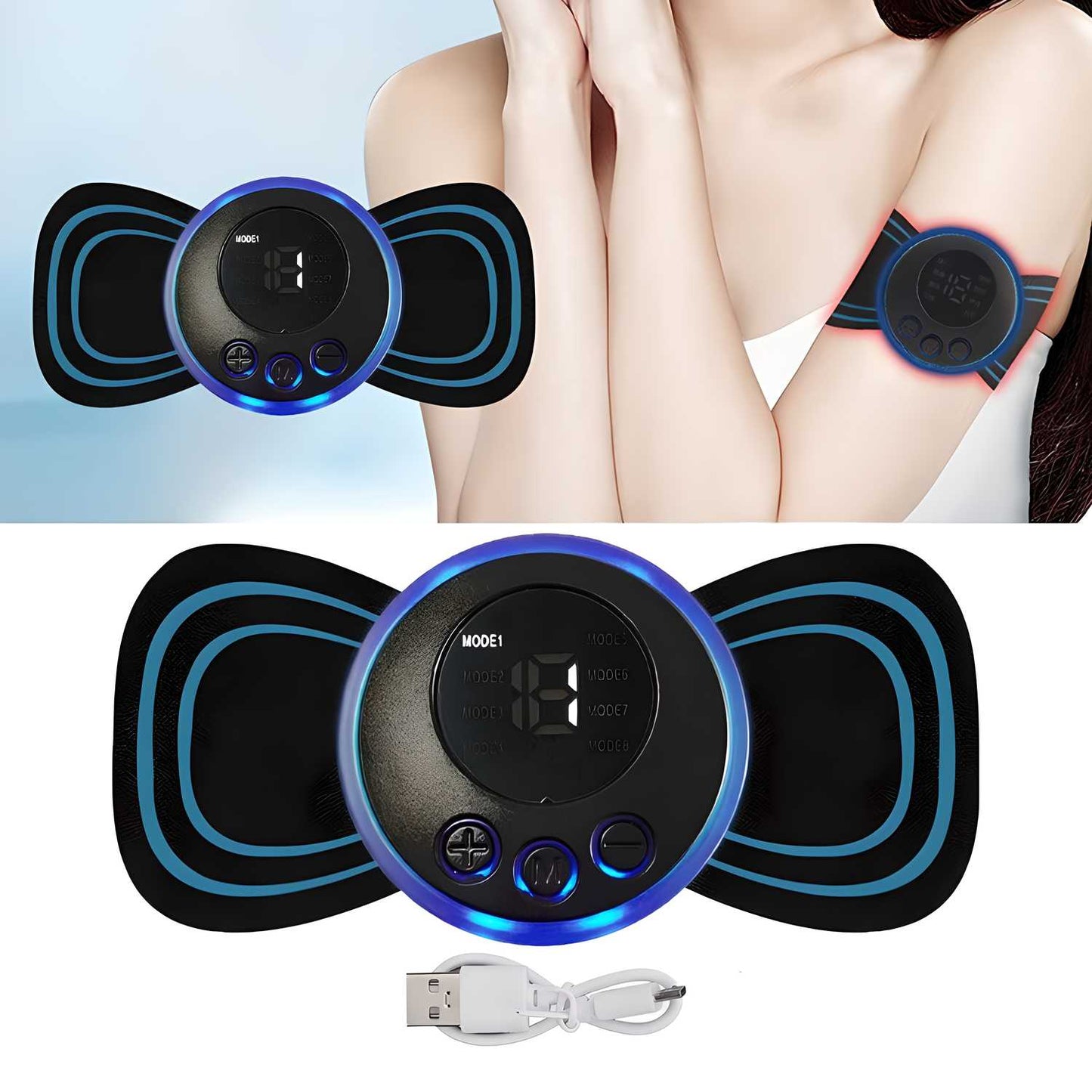 Mini Electric Massager with 8 Modes & 19 Intensity Levels | Rechargeable Pain Relief Pad for Back, Legs, Arms & Shoulders
