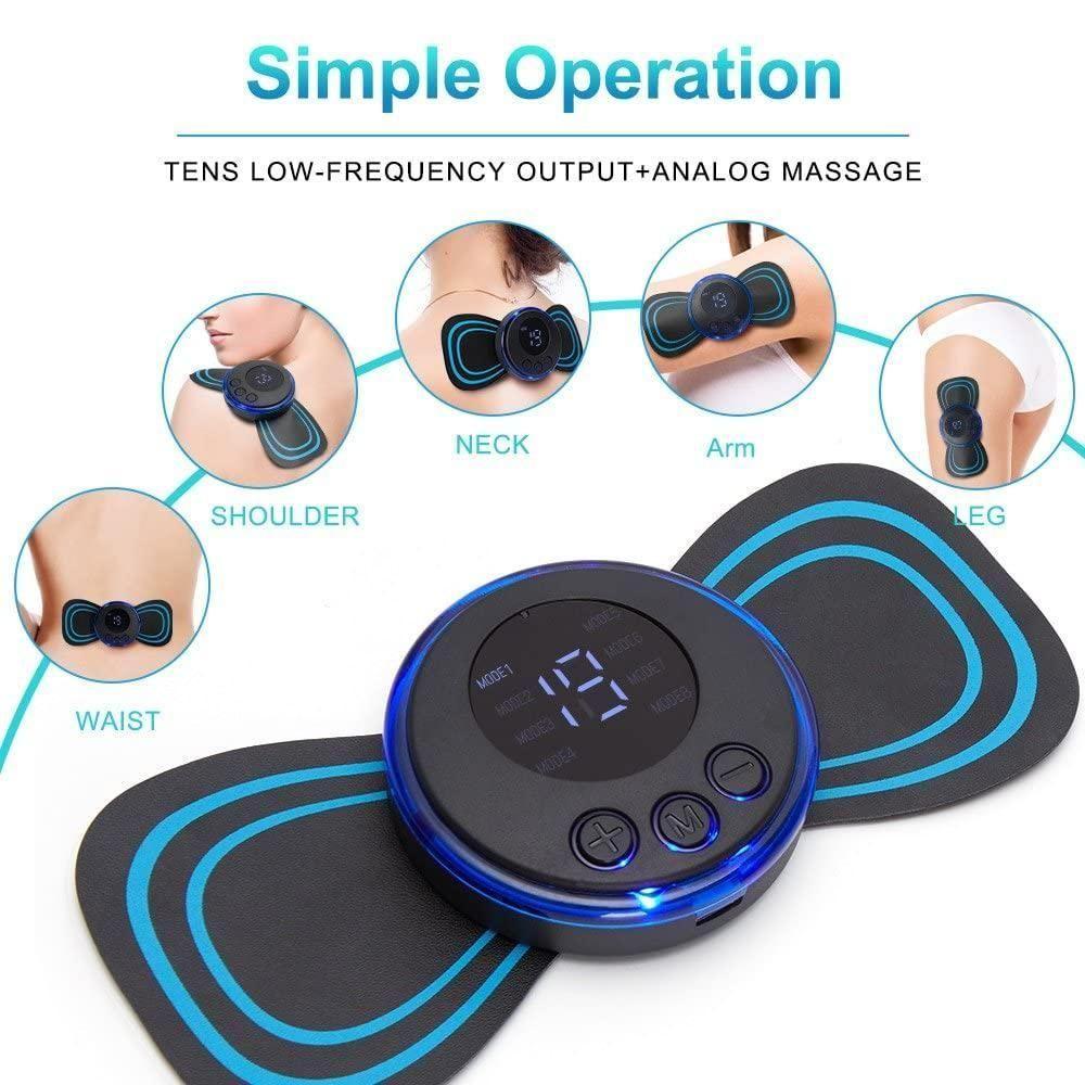 Mini Electric Massager with 8 Modes & 19 Intensity Levels | Rechargeable Pain Relief Pad for Back, Legs, Arms & Shoulders