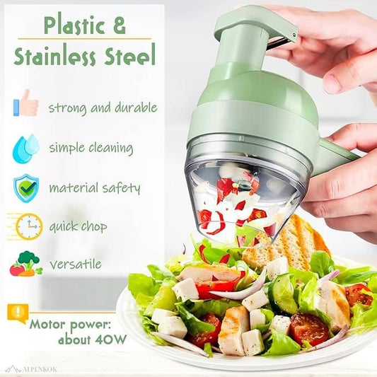 4-in-1 Portable Electric Vegetable Cutter – Wireless Food Chopper for Effortless Slicing, Dicing & Cleaning