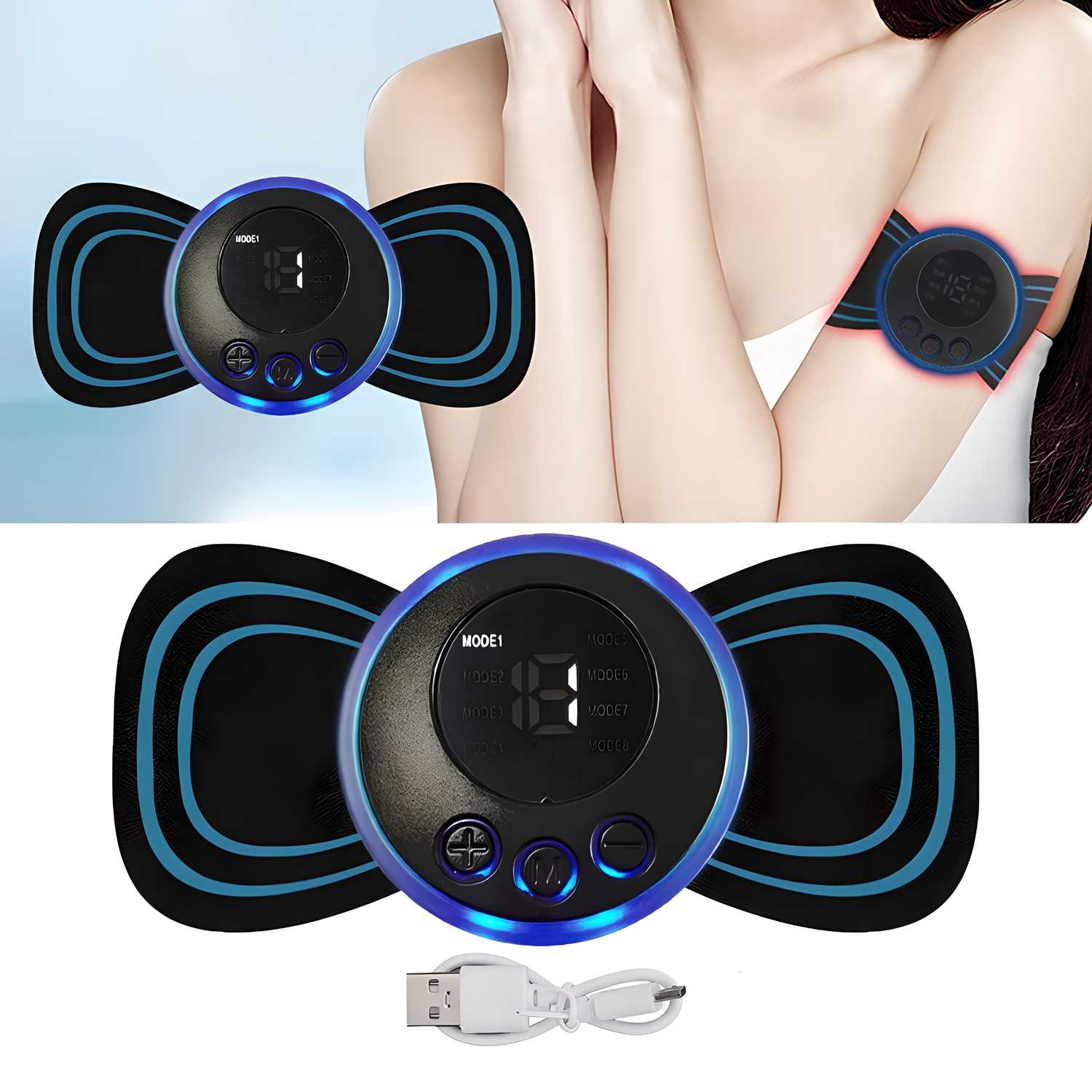 Mini Electric Massager with 8 Modes & 19 Intensity Levels | Rechargeable Pain Relief Pad for Back, Legs, Arms & Shoulders